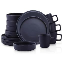 Stone Lane Cleo 16-Piece Dinnerware Set Dark Blue New