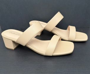 DOBOLIN Women's Wide Width Heels Square Open Toe Sandals 2 Strap Heeled Size 10