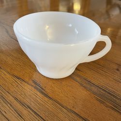 Anchor Hocking Swirl Pattern Milk Glass Tea Cup - Says Suburbia Oven Proof on Bottom