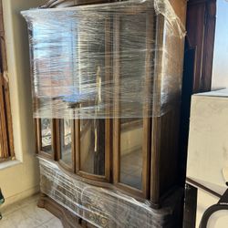  Vintage China Cabinet With Velvet Yellow On Doors Must See To Appreciate 