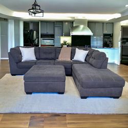 Charcoal Gray Tufted Sectional w/ Chaise and Ottoman from Ashley's Furniture 🛋️ Free Delivery & Financing Available! 🚚