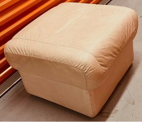 Cream Leather Ottoman Footstool