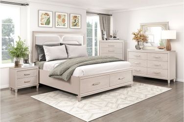 Bedroom set 4 pc White finish, LED Light in Headboard and Mirror. New Especial price