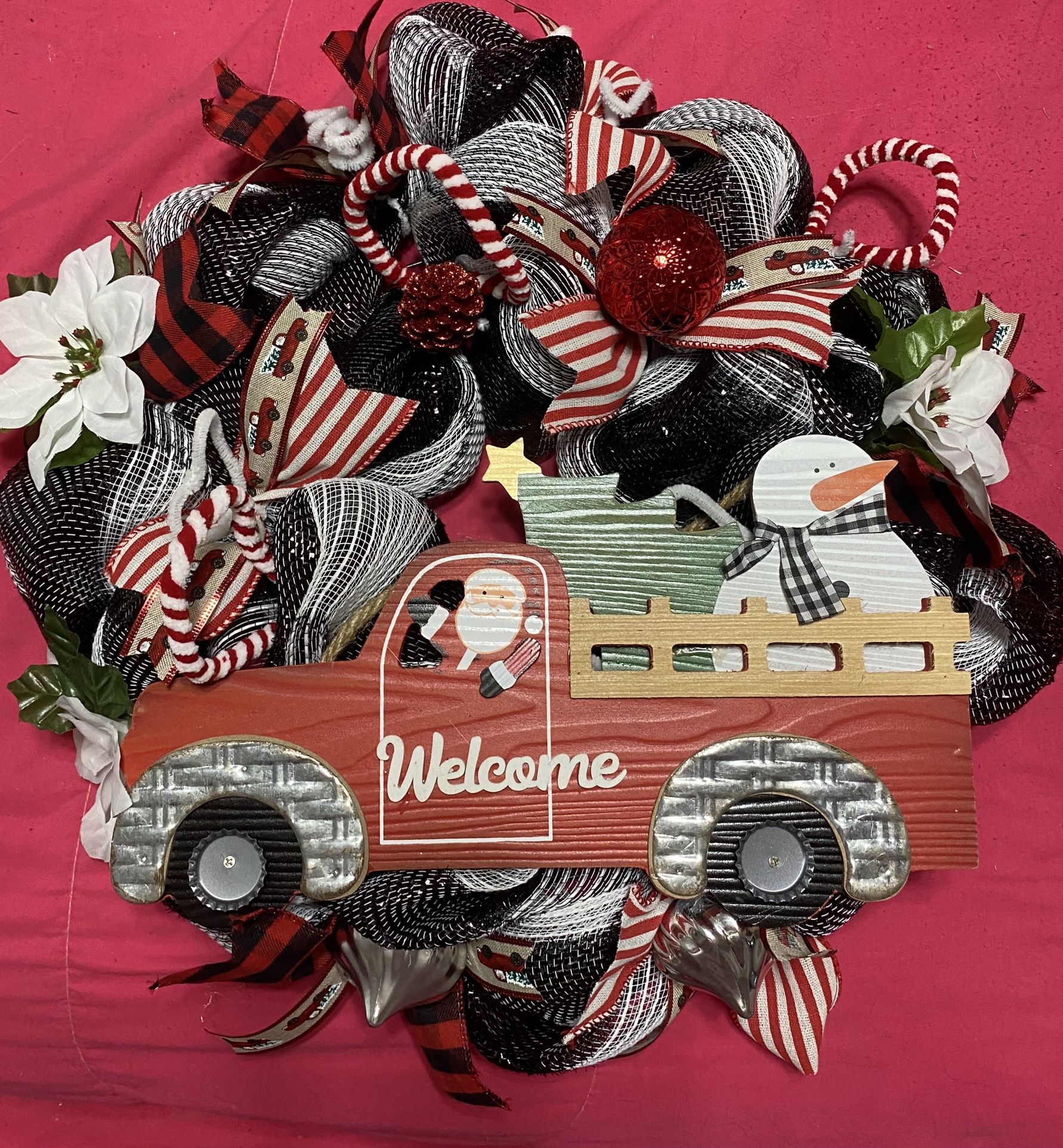 Christmas wreath with red truck