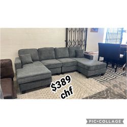 Chenille Fabric Double Chaise Sectional Sofa 