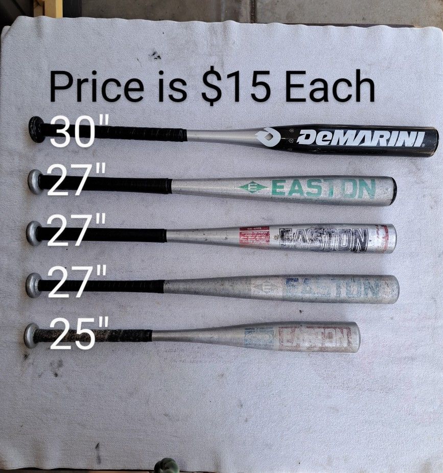 5 Baseball Bats Of Various Sizes (Price Is $15 Each)