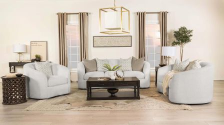 New Modern 3-Piece Sofa Set | Light Latte Boucle Upholstery, Curved Design | Plush Down-Filled Cushions | Sofa, Loveseat & Chair