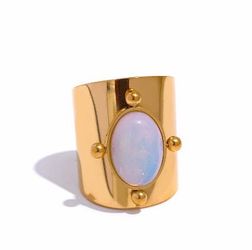 Gold plated ring with oval moon stone adjustable