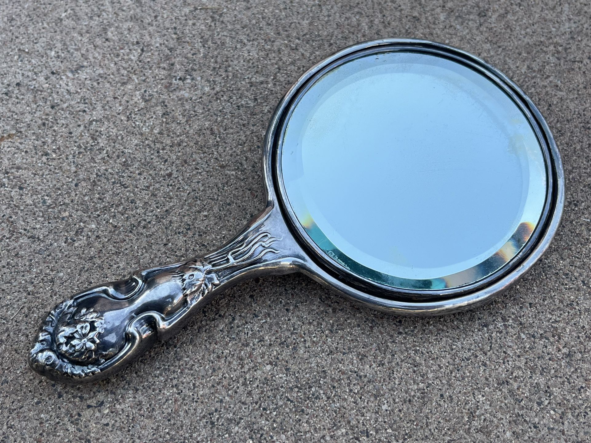 Rare Antique Sterling Silver Art Nouveau Hand Mirror H 1051 434 grams