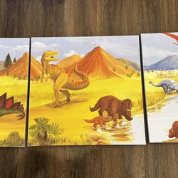 Pottery Barn Kids Dino Kingdom Valley Canvas Nursery Art – Set of 3