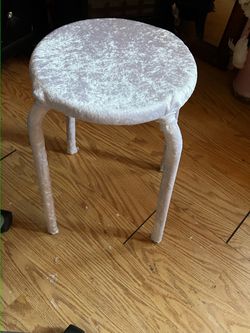 White Crushed Velvet Round Stool