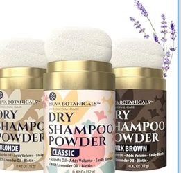 Nuva Botanicals Non Aerosol Dry Shampoo Powder with Biotin - Lavender Extract and Korean Ginseng - Volumizing Travel Dry Shampoo - Classic, Dark Brown