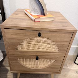 Two Rattan Nightstand with Drawer