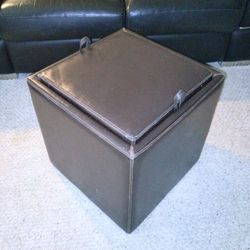 Ottoman Leather Tray Storage Footstool 