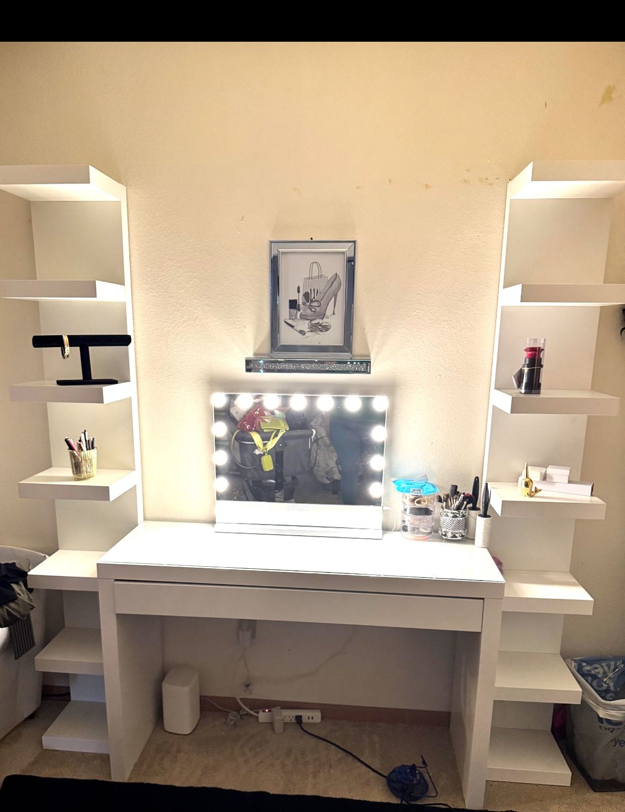 Makeup Vanity with LED Mirror And shelves