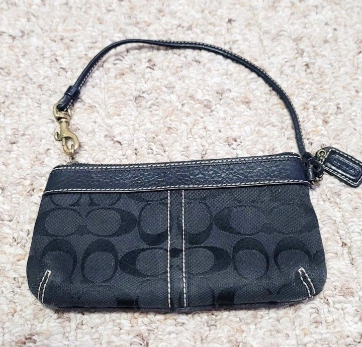 Coach Signature C Jacquard Canvas & Leather Wristlet