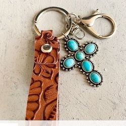STILL AVAILABLE  Western Fuax Torquios Cross FU Leather Keychain 