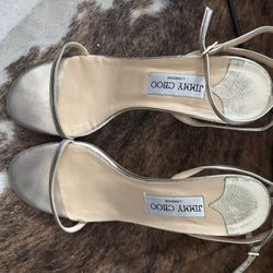 Jimmy Choo High Heel Pumps Open Toe Shoes Strappy Gold Sandals