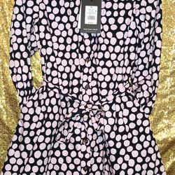 Woman's Nice  Dress Or Top  with buttons /pockets pink and black/ polka dot sz medium new