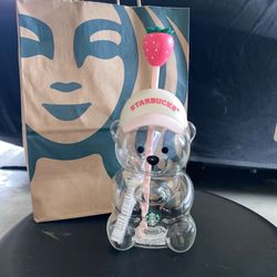 Starbucks Bearista Bear Glass Pink Strawberry Cup