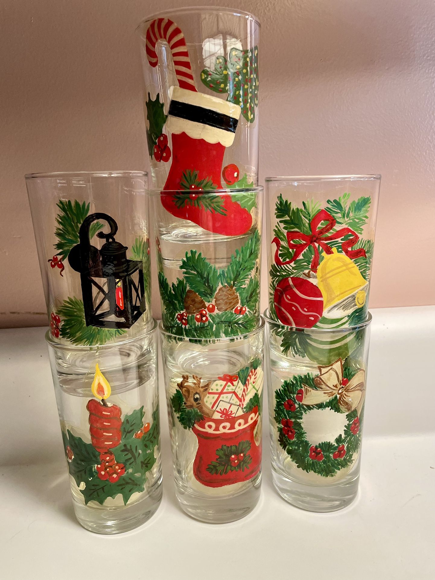 Vintage Colorful Christmas Holiday Drinking Glasses