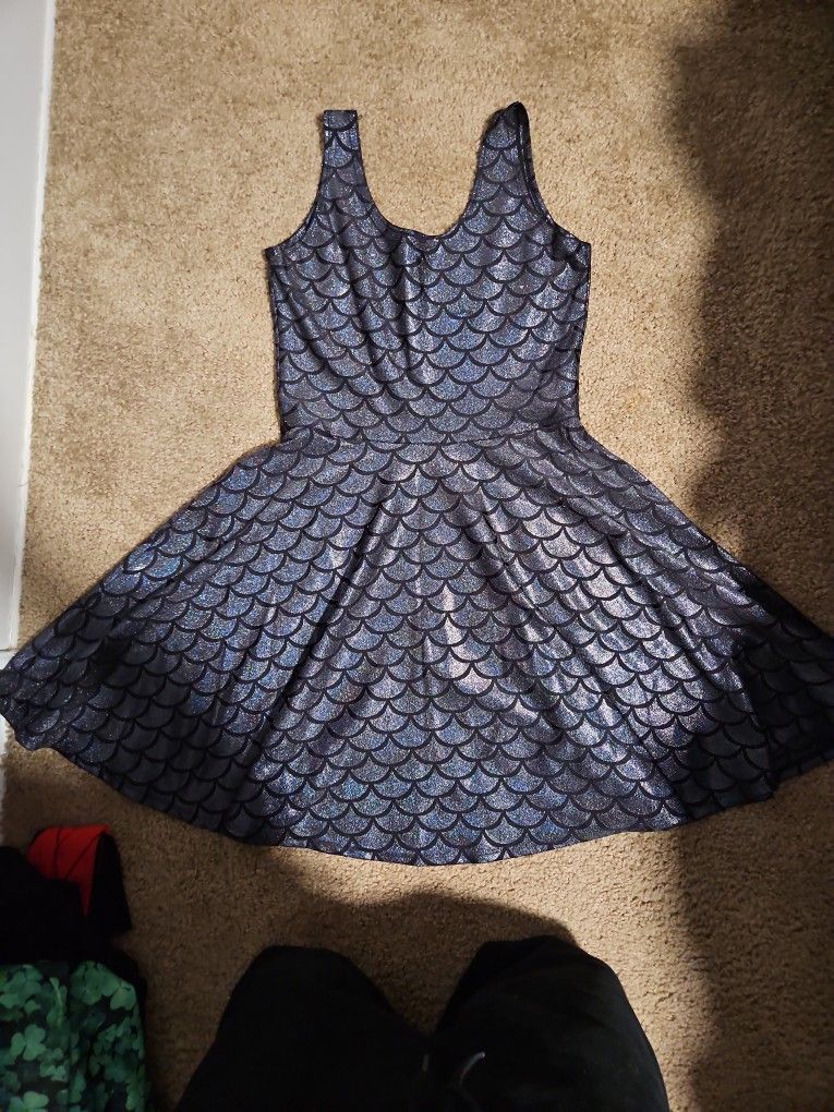 Black Scale Mermaid Skater Dress