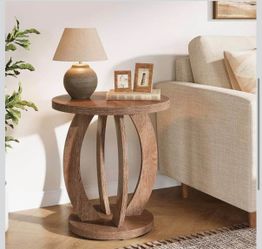 Tribesigns 50cm Side Tabl e, Round Side Tabl e with Storage Space, Country Be dside Tabl e with Round