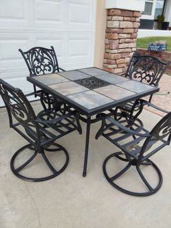 Patio Dining Set with Stone Tile Table