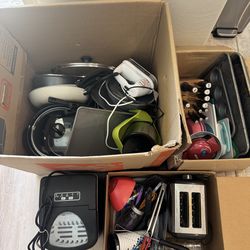 Kitchen starter set, crock pot, pans, ice maker, toaster, plates, pots, strainer, knife block & more