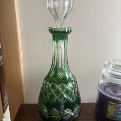 Vintage Bohemian Emerald Green Crystal Decanter