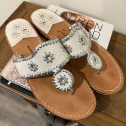 Jack Rogers Silver/White Flat Sandals Size 9
