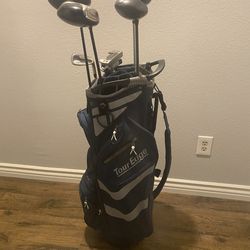 Golf club bag and seven random Club /drivers