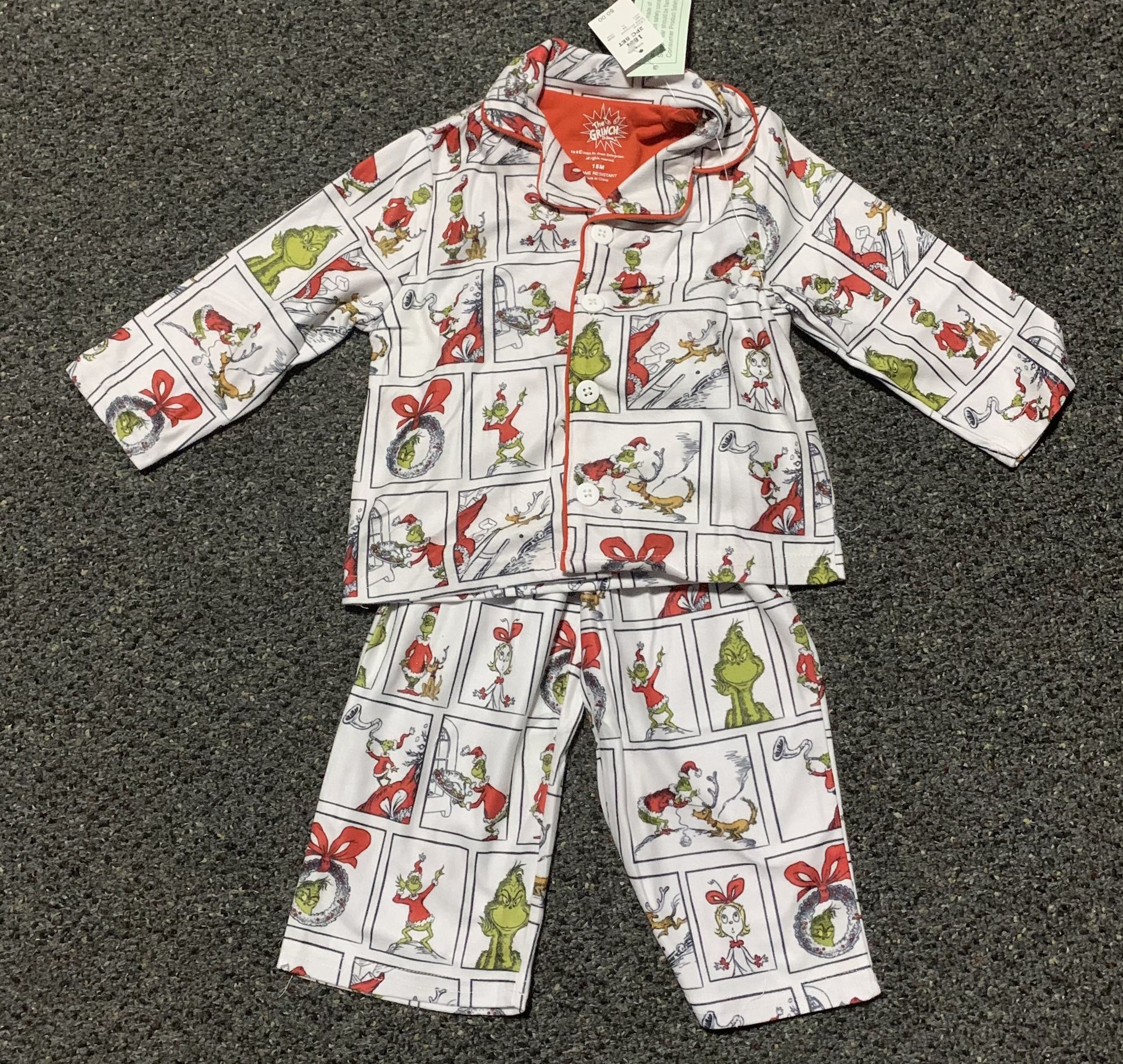 New The Grinch and Cindy Lou and Max boys size 18 month Christmas flannel pajama set