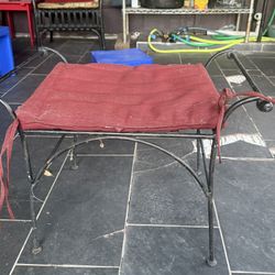 Wrought Iron Stool with Red Cushion