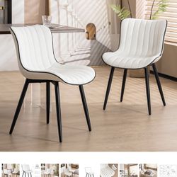 YOUNUOKE White Dining Chairs Set of 4Upholstered Mid Century Modern Kitchen Chair Armless Faux Leather Accent Guest Chair with Back Metal Legs for Li
