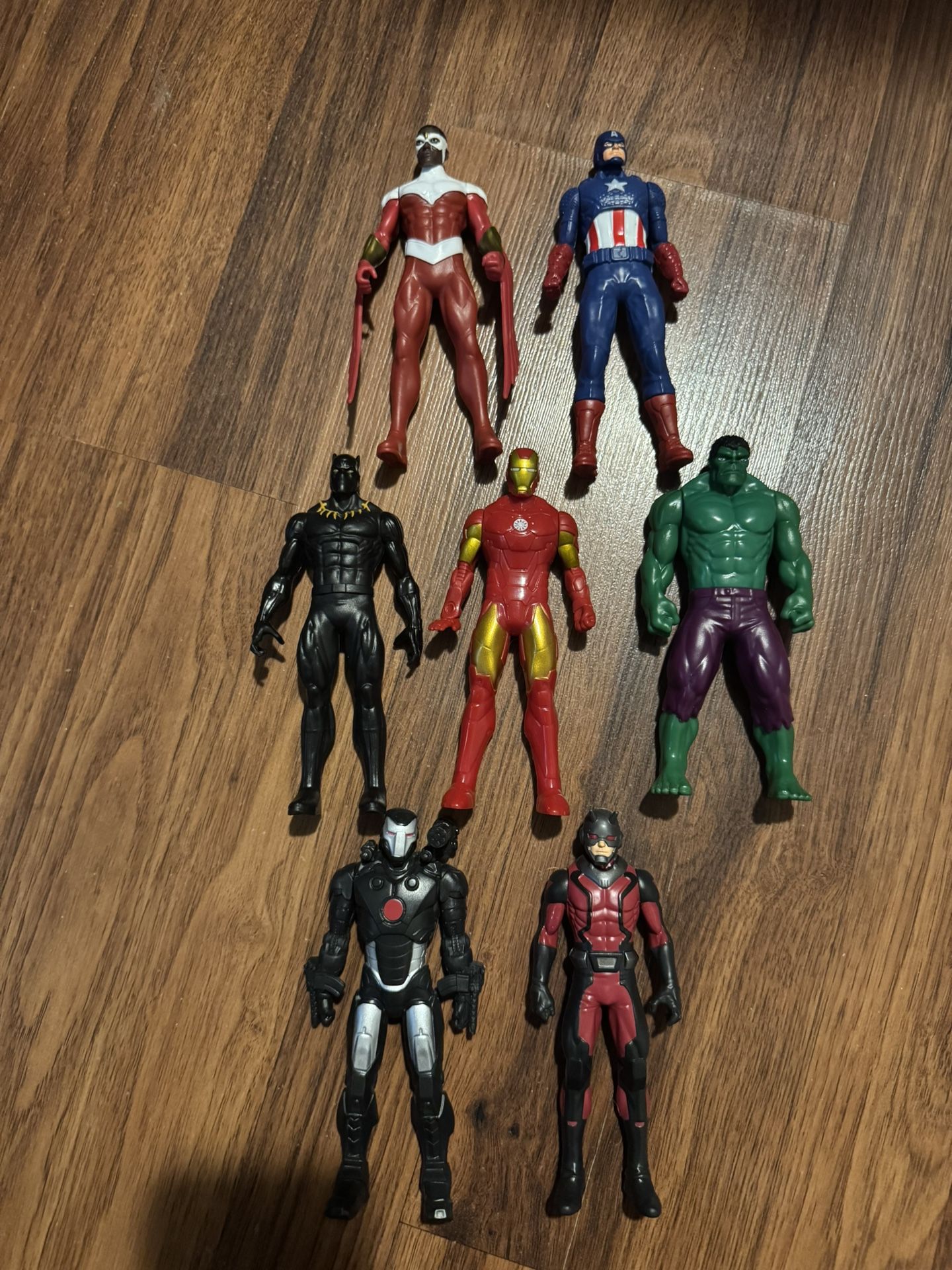 Lot of 7 Marvel Hasbro 6” Action Figures - Marvel SA Ant Man, Captain America , War Machine, Falcon Red White, Hulk Marvel, Black Panther, Iron man
