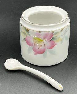 Noritake Azalea Pattern Hand Painted Mustard Jar w/ Ladle Red Mark NO LID