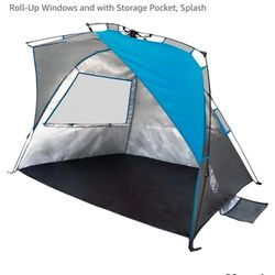 E-Z UP Wedge Portable Beach Tent, 51"x51" Entrance with 2 Roll-Up Windows and with Storage Pocket, Splash
