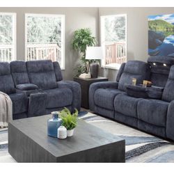 Kai Blue Recliner Sofa Set