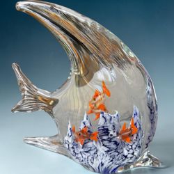 Art Glass Angelfish Sculpture with Ocean Scene