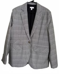 Topshop Women's Blazer Jacket Size 12 Black White Preppy Office Lady Work Plaid