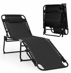 Folding Lounge Chaise 16" High Recline Chair W/Adjustable Backrest and Footrest Black