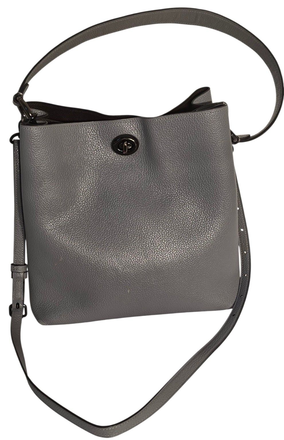 Coach Gray Pebbled Leather Bucket Bag Turn Lock Shoulder Crossbody Purse