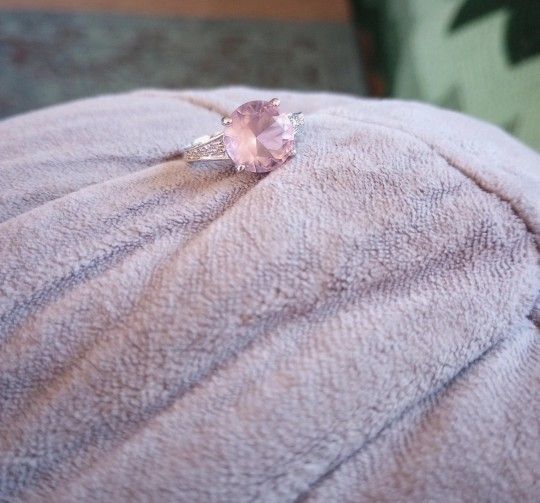 925 Silver CZ and Pink Sapphire Ring Size 7