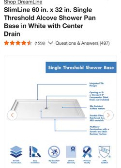 Shower base in white  60x32