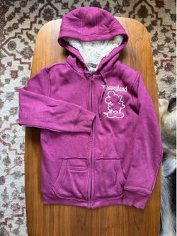 Disneyland 55th Anniversary Rasberry Pink Hoodie Sweatshirt Zip Faux Fur MEDIUM