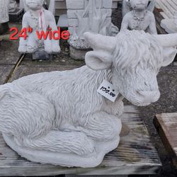 14x18 Inch Garden Concrete Hilander Cow Statue 