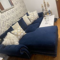 Navy Blue Velvet Sofa , Great Condition