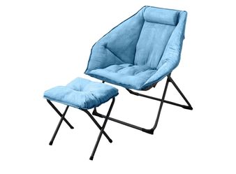 Blue Folding Lounge Chair with Ottoman nib