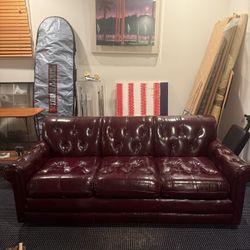 Maroon 100% Leather Couch 